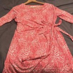 Motherhood red and white faux wrap tea-length maternity dress size medium